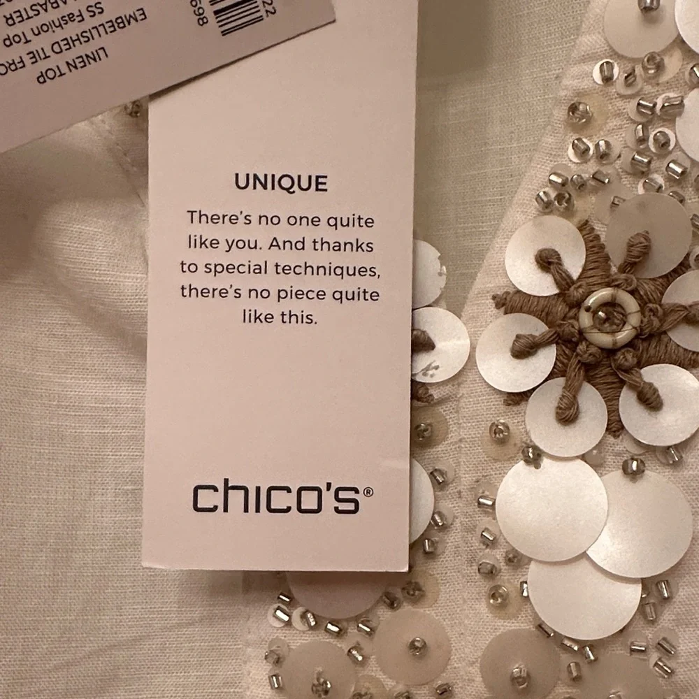 Chico's Ivory Tunic with Taupe and Silver Accents Size 1 - Picture 9 of 12